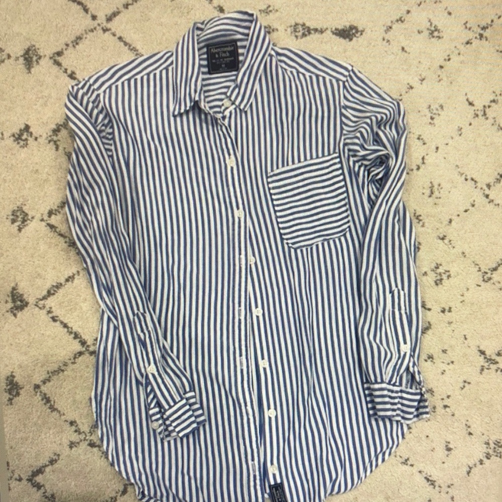 J. Crew Navy and White Striped Button Down Shirt